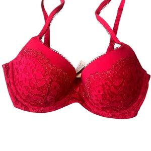 Victoria's Secret Lined Demi Red Lace Push-Up Bra